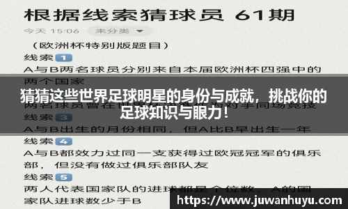 猜猜这些世界足球明星的身份与成就，挑战你的足球知识与眼力！